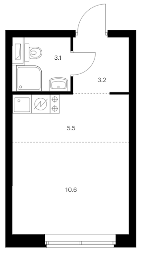 Квартира студия 22.4 м², 8/12 эт., ЖК «Шкиперский 19»
